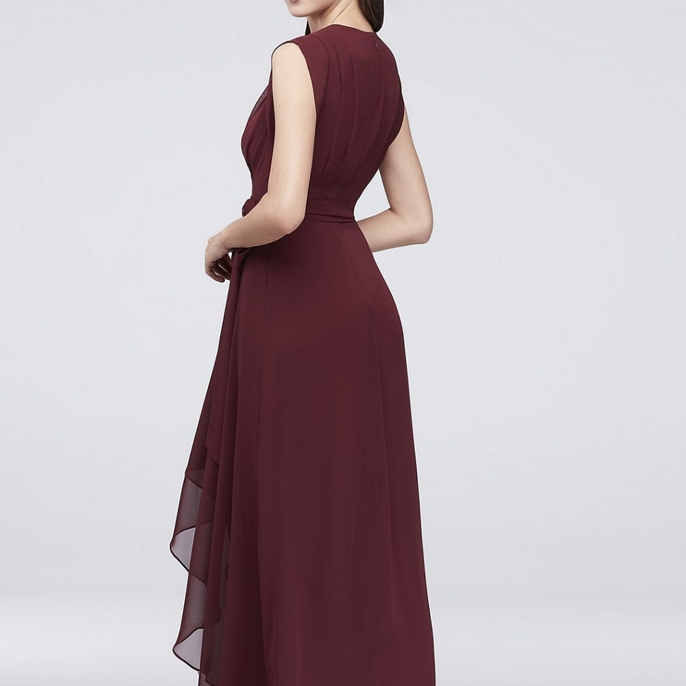 Cap Sleeve Faux Wrap Chiffon Dress - Picture 4 of 4
